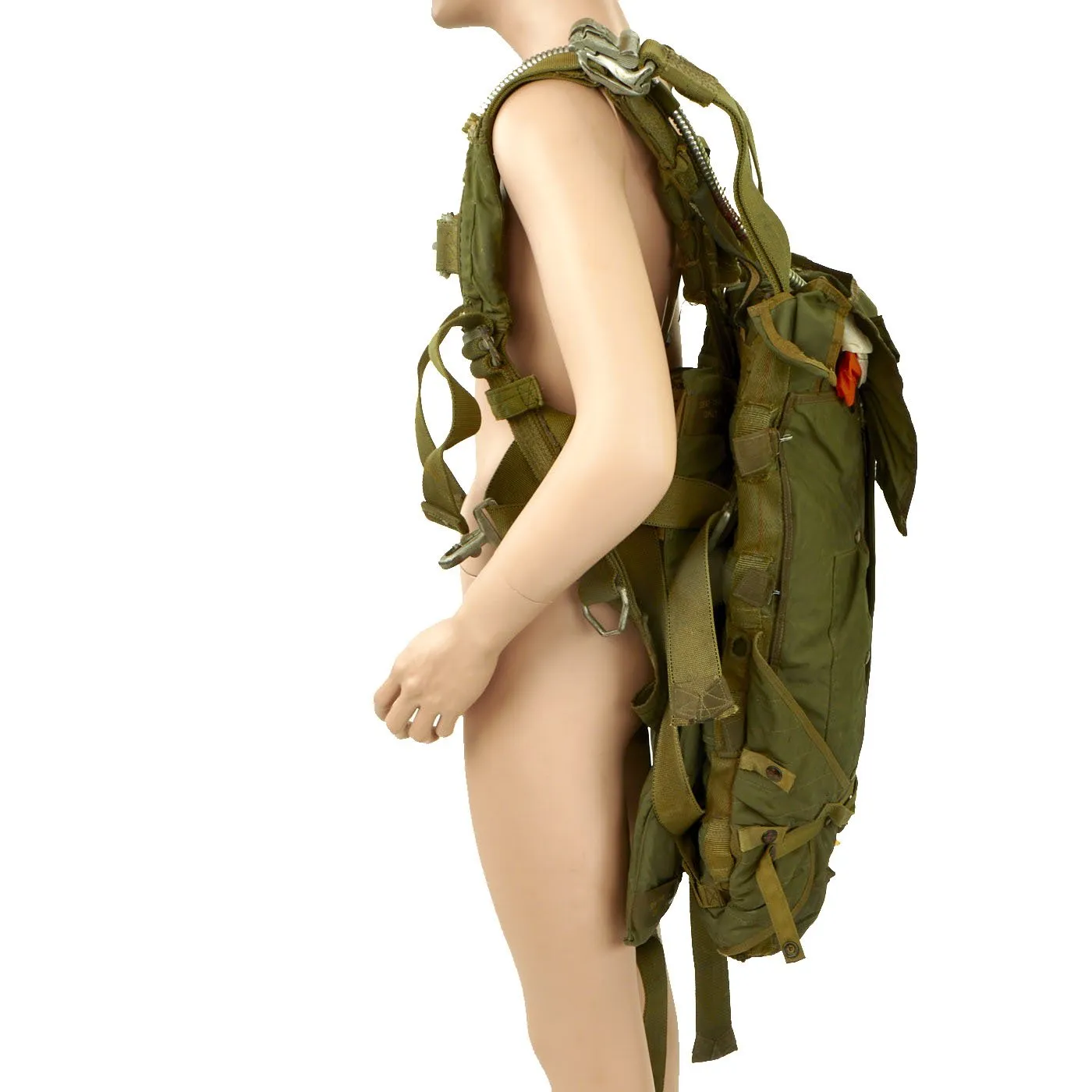 Original U.S. WWII Air Force Korean War Aircrew Parachute Pack with Harness and Parachute Canopy - Dated May, 1951