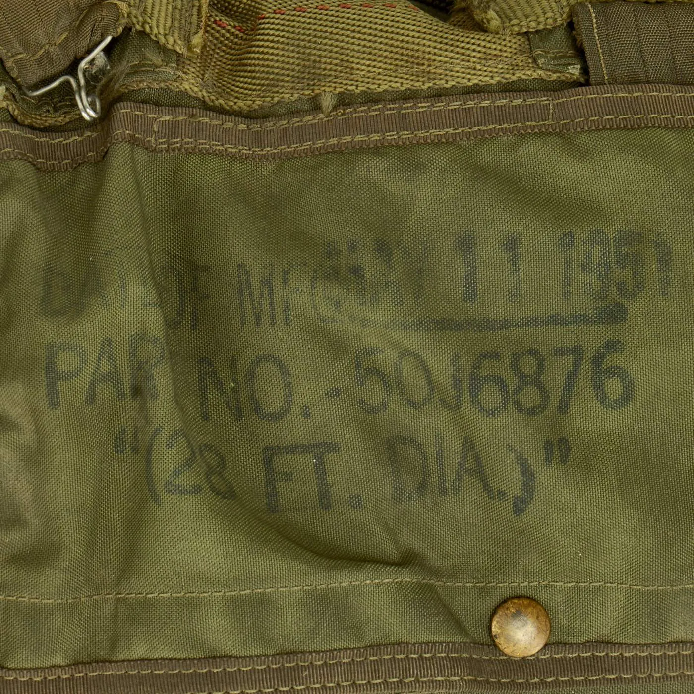 Original U.S. WWII Air Force Korean War Aircrew Parachute Pack with Harness and Parachute Canopy - Dated May, 1951