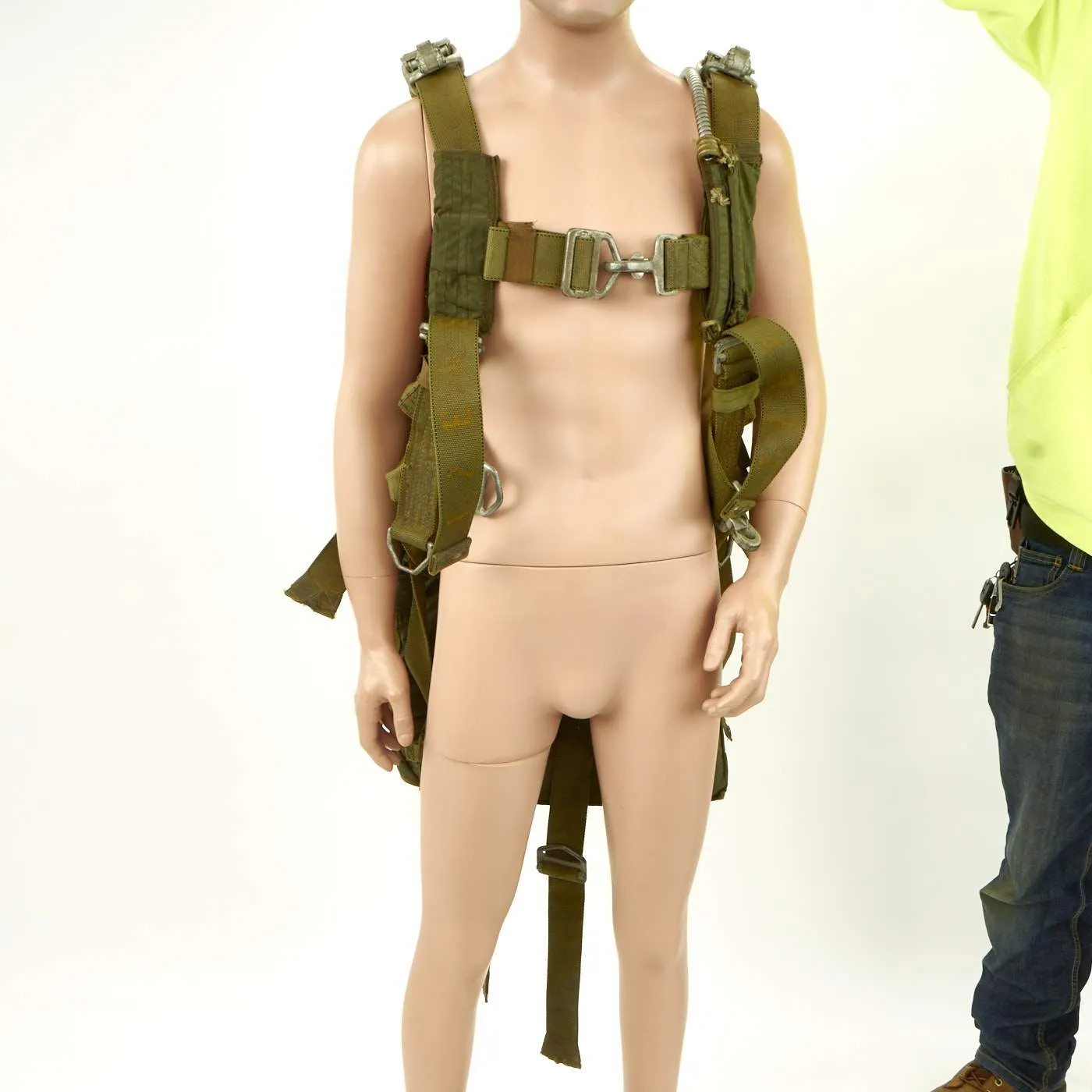 Original U.S. WWII Air Force Korean War Aircrew Parachute Pack with Harness and Parachute Canopy - Dated May, 1951