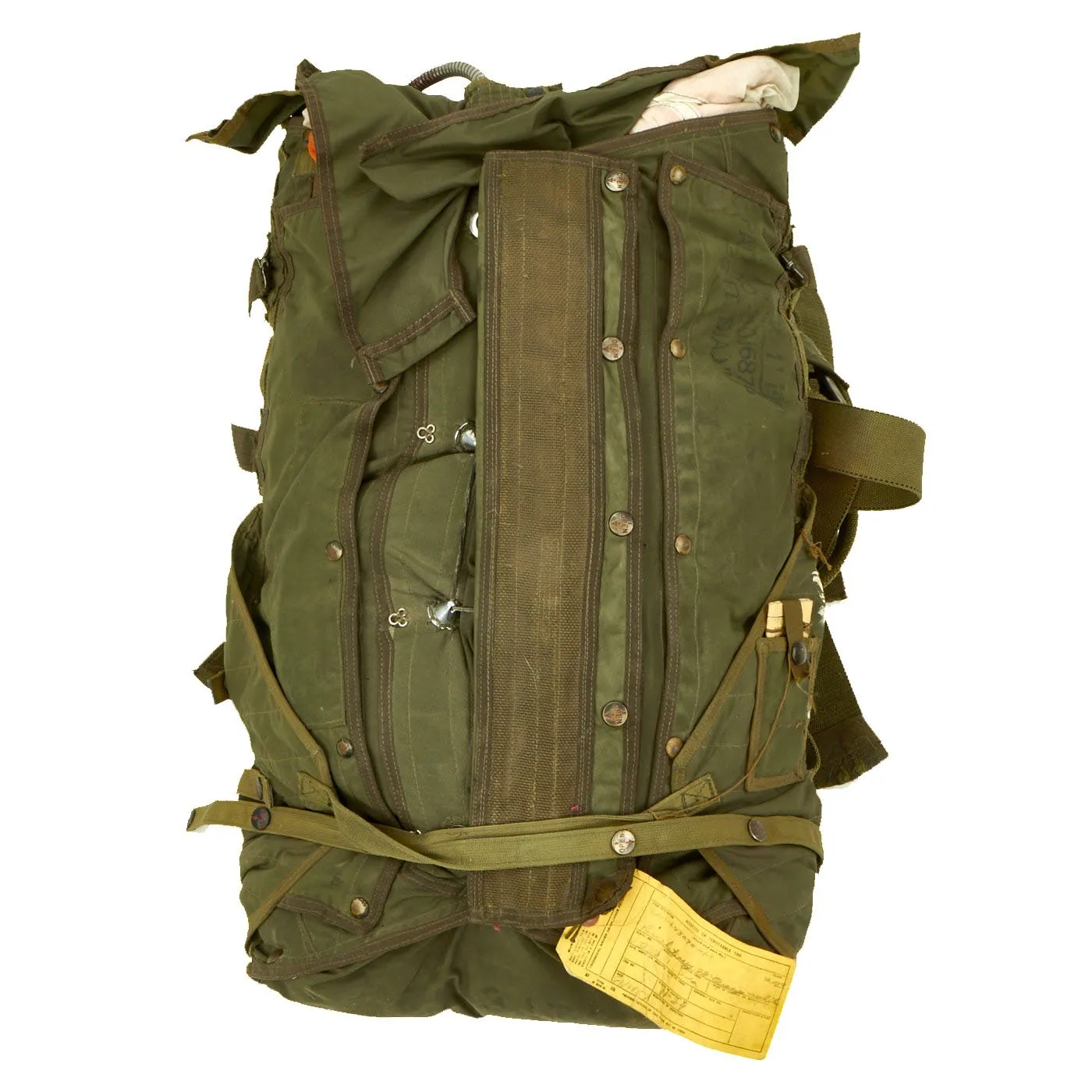 Original U.S. WWII Air Force Korean War Aircrew Parachute Pack with Harness and Parachute Canopy - Dated May, 1951