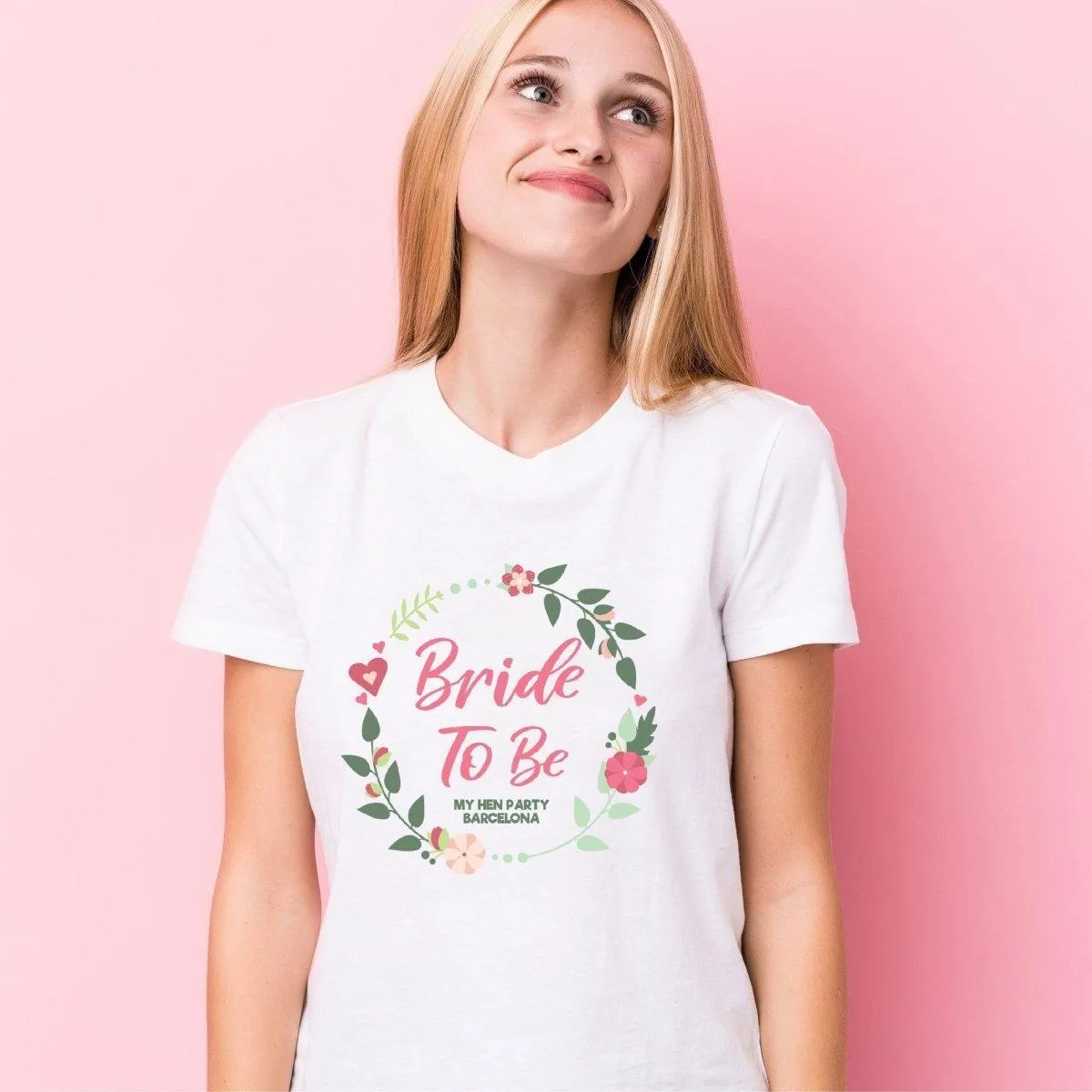 Personalised Bride To Be Tops, Wreath Hen Party T-shirts, Vintage Hen Night T-shirts, Organic Hen Party Tops, Bride To Be Tops, Vintage