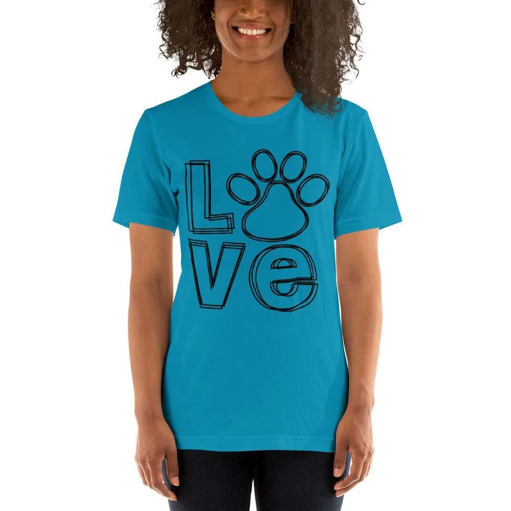 Pet T-shirt Love with O as Puppy Paw Short Sleeve Unisex Top