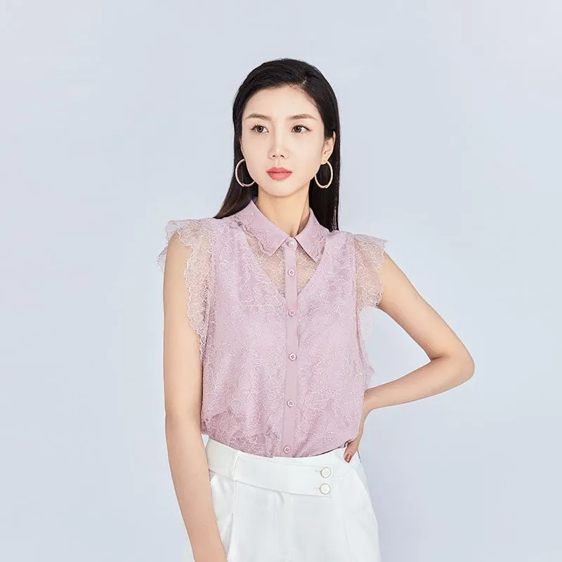 Pink Sleeveless Ruffles T-shirt