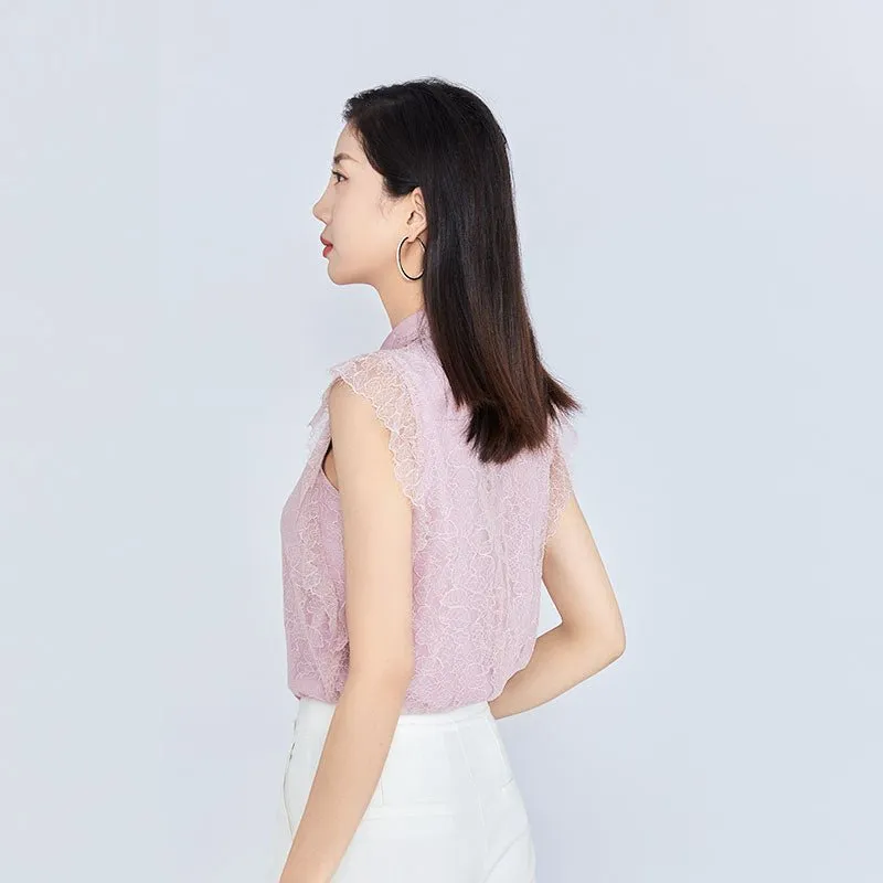 Pink Sleeveless Ruffles T-shirt