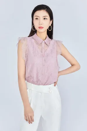 Pink Sleeveless Ruffles T-shirt