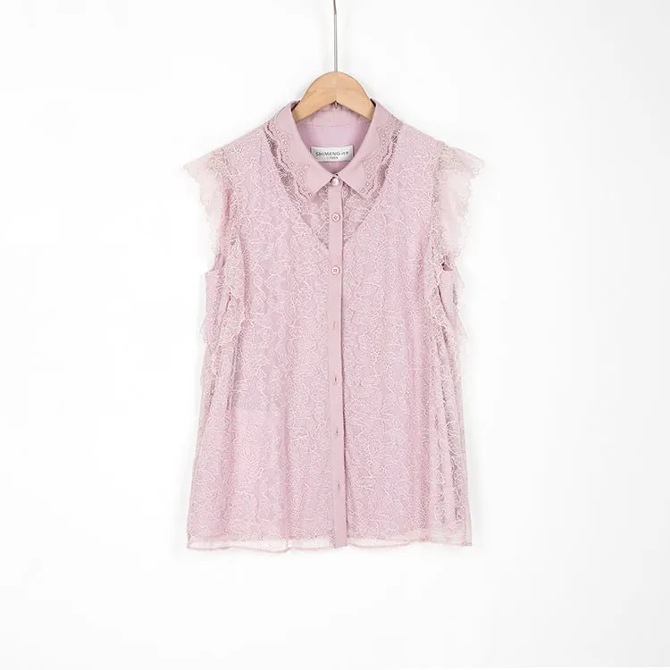 Pink Sleeveless Ruffles T-shirt