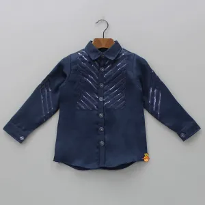 Pre Order: Collar Neck Stripes Detailed Blue Shirt