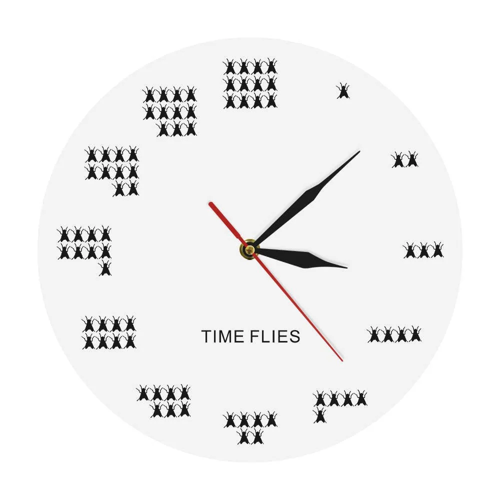 Pun of The Day Wall Art Time Flies Pests Wall Clock Contemporary Mosca Wall Watch Funny Office Wall Decor Procrastinate Gift