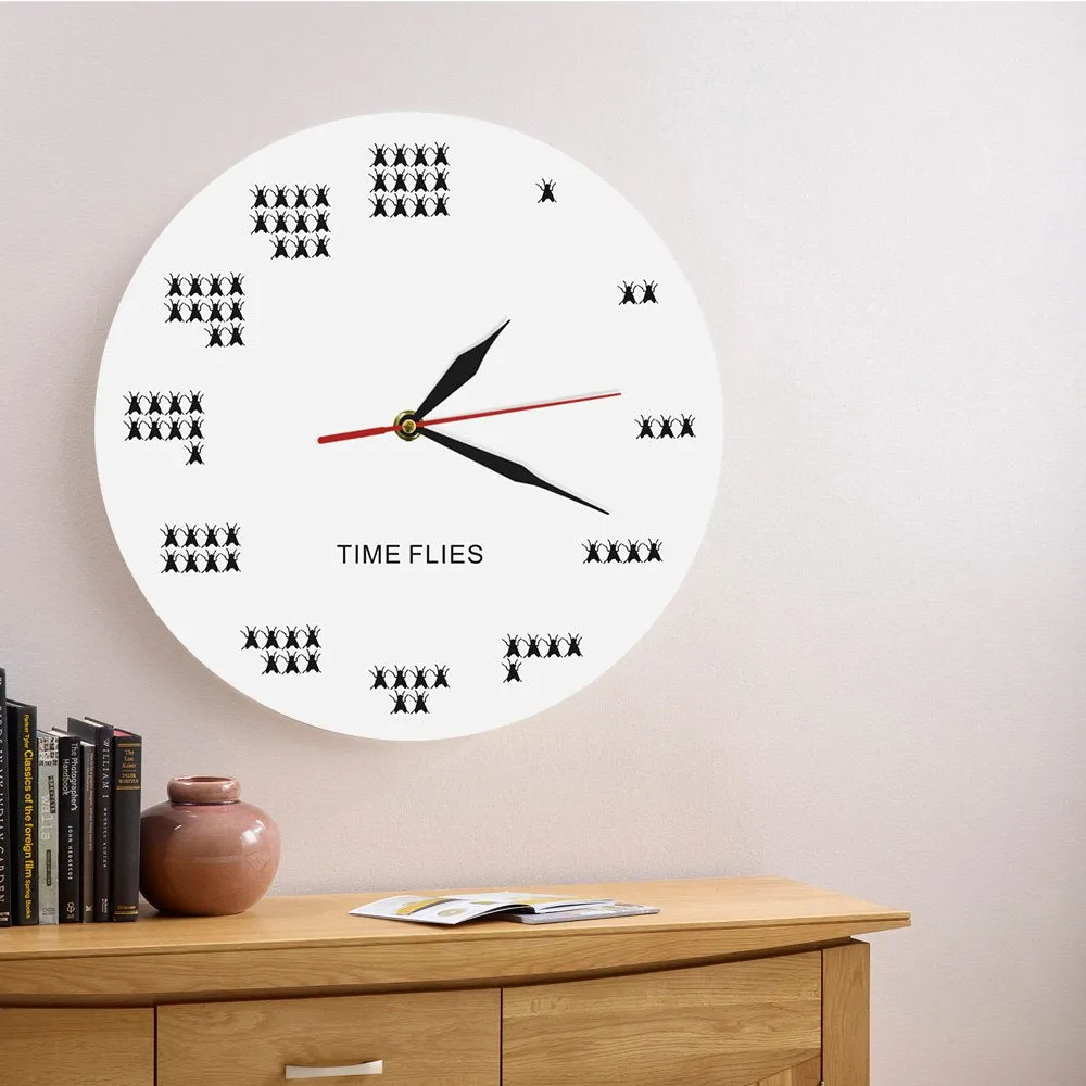 Pun of The Day Wall Art Time Flies Pests Wall Clock Contemporary Mosca Wall Watch Funny Office Wall Decor Procrastinate Gift