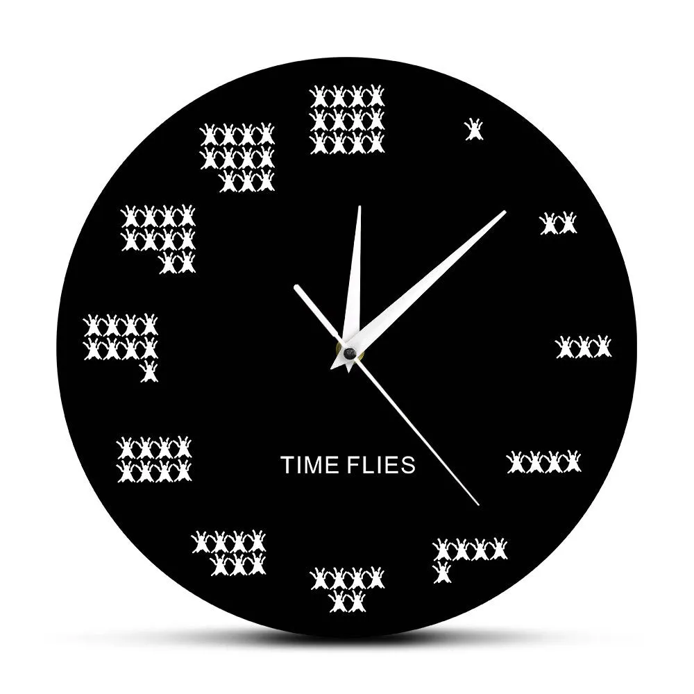 Pun of The Day Wall Art Time Flies Pests Wall Clock Contemporary Mosca Wall Watch Funny Office Wall Decor Procrastinate Gift