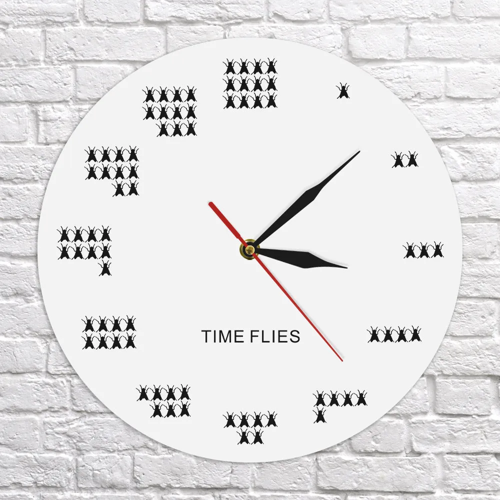 Pun of The Day Wall Art Time Flies Pests Wall Clock Contemporary Mosca Wall Watch Funny Office Wall Decor Procrastinate Gift