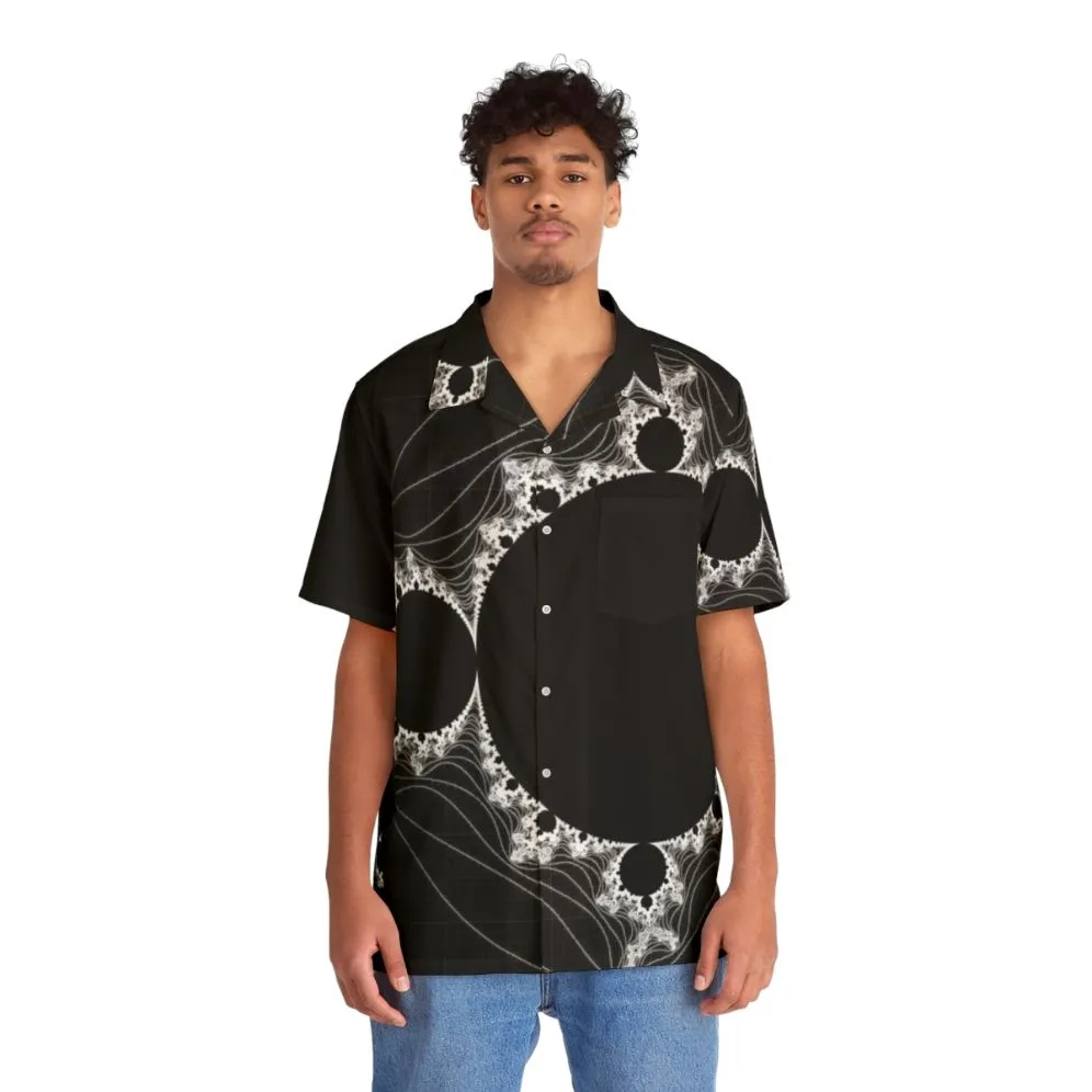 "Minimalist Fractal Design Hawaiian Shirt - White Linear Mandelbrot"