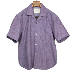 Ronen camp shirt in lavender lace embroidered cotton