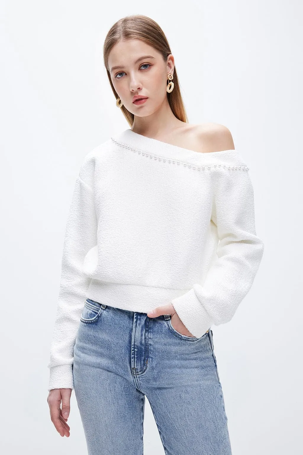 Sexy Off-Shoulder Pearl Sweater