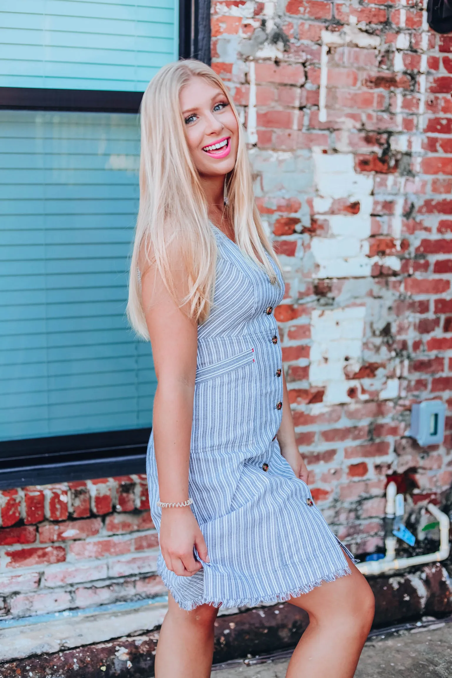 Shadow Stripe Denim Dress