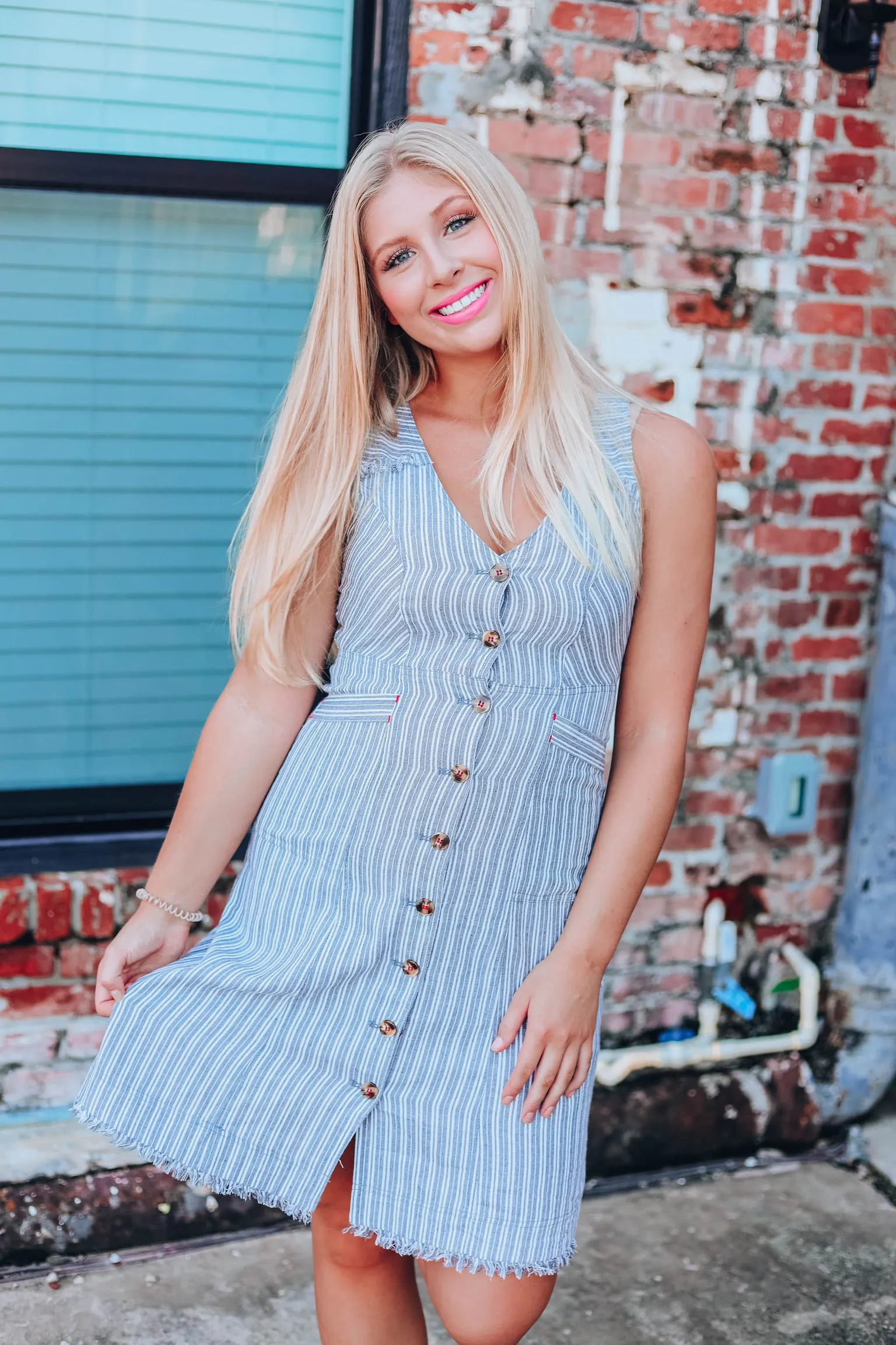 Shadow Stripe Denim Dress