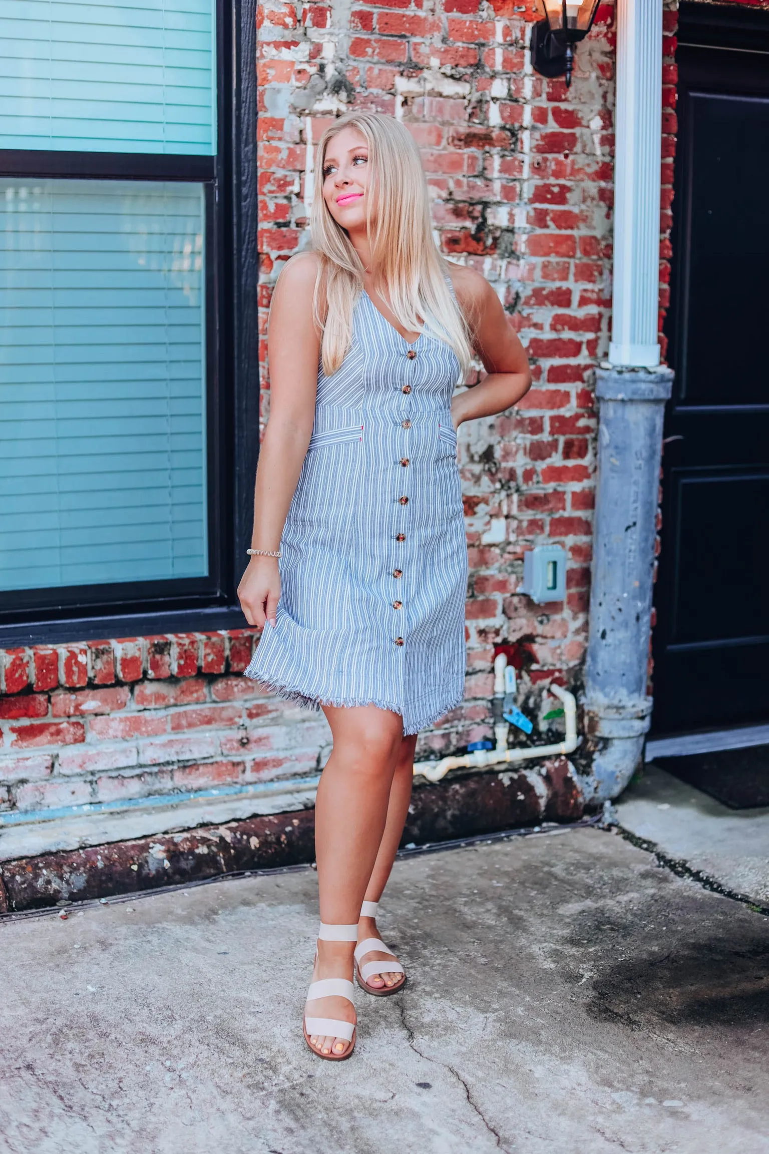 Shadow Stripe Denim Dress