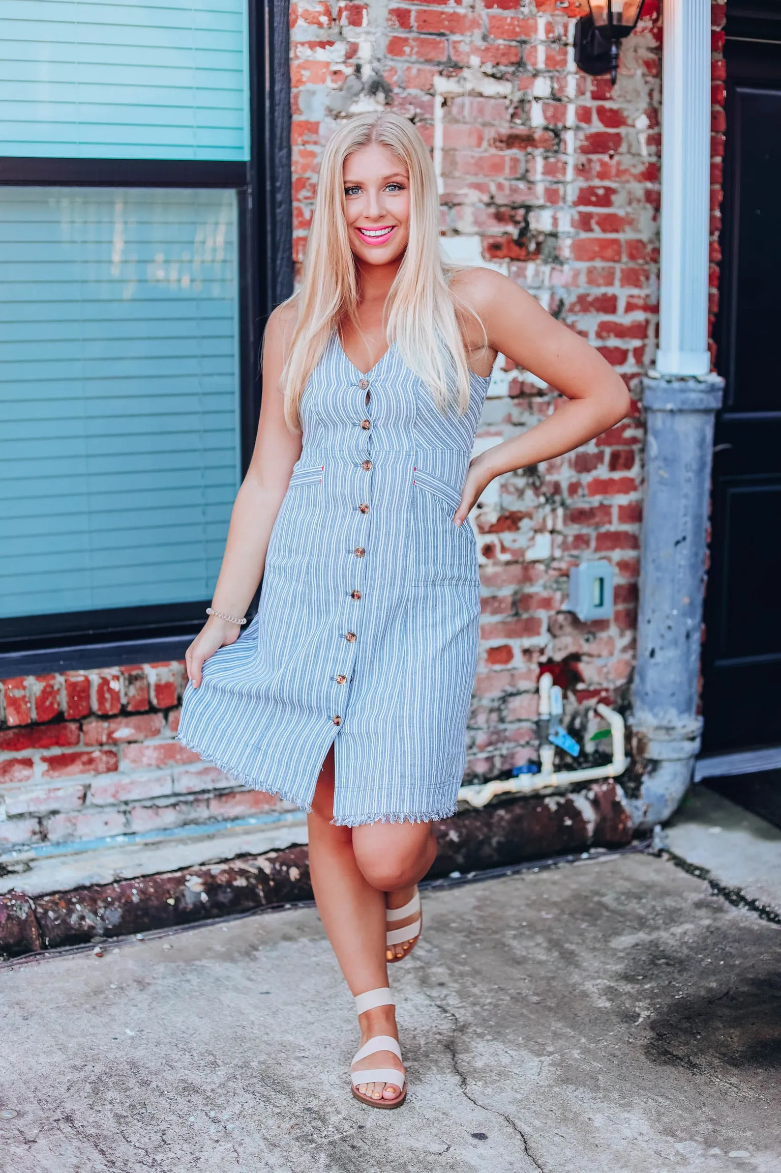 Shadow Stripe Denim Dress