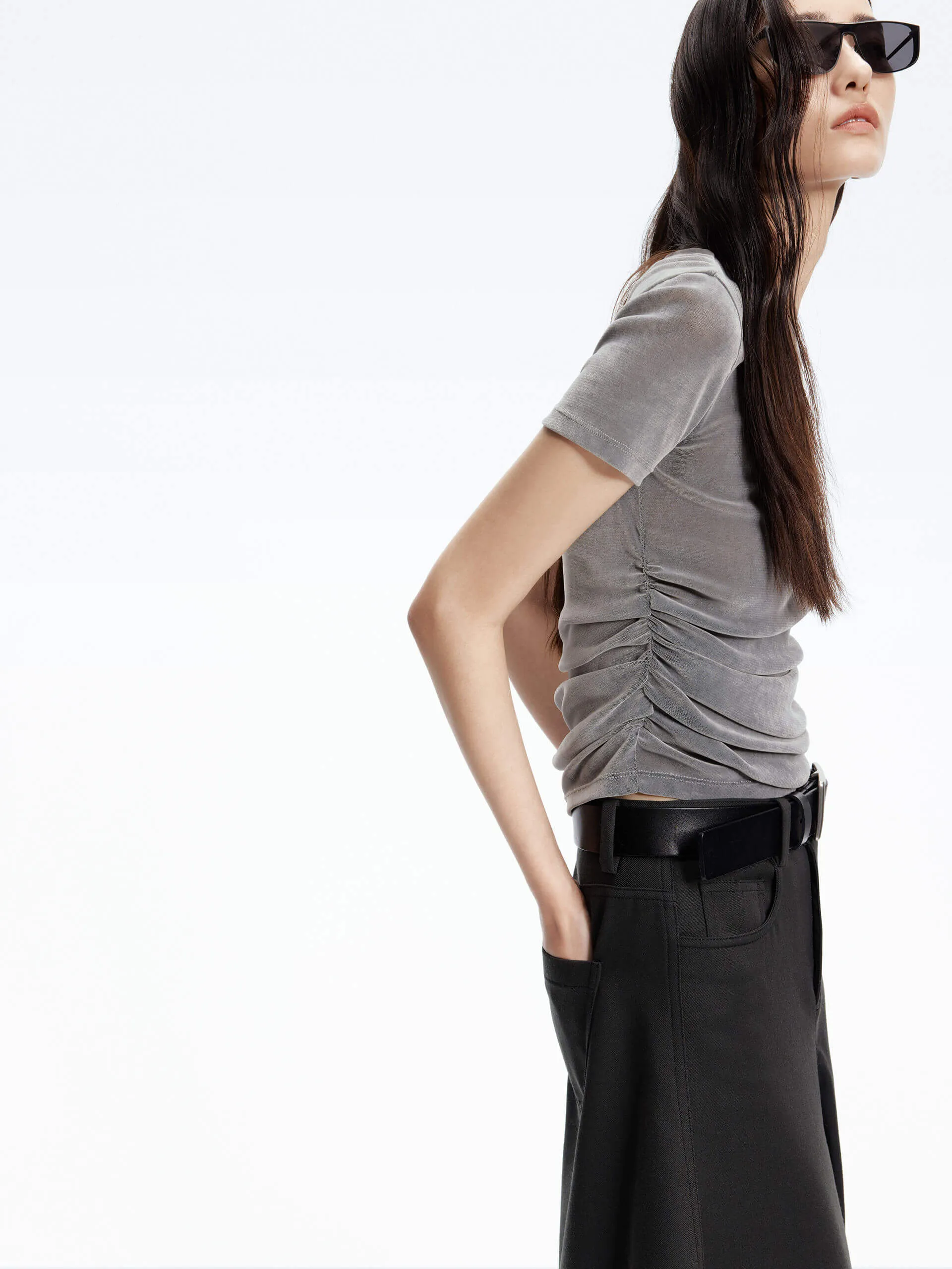 Slim Fit Pleated T-shirt