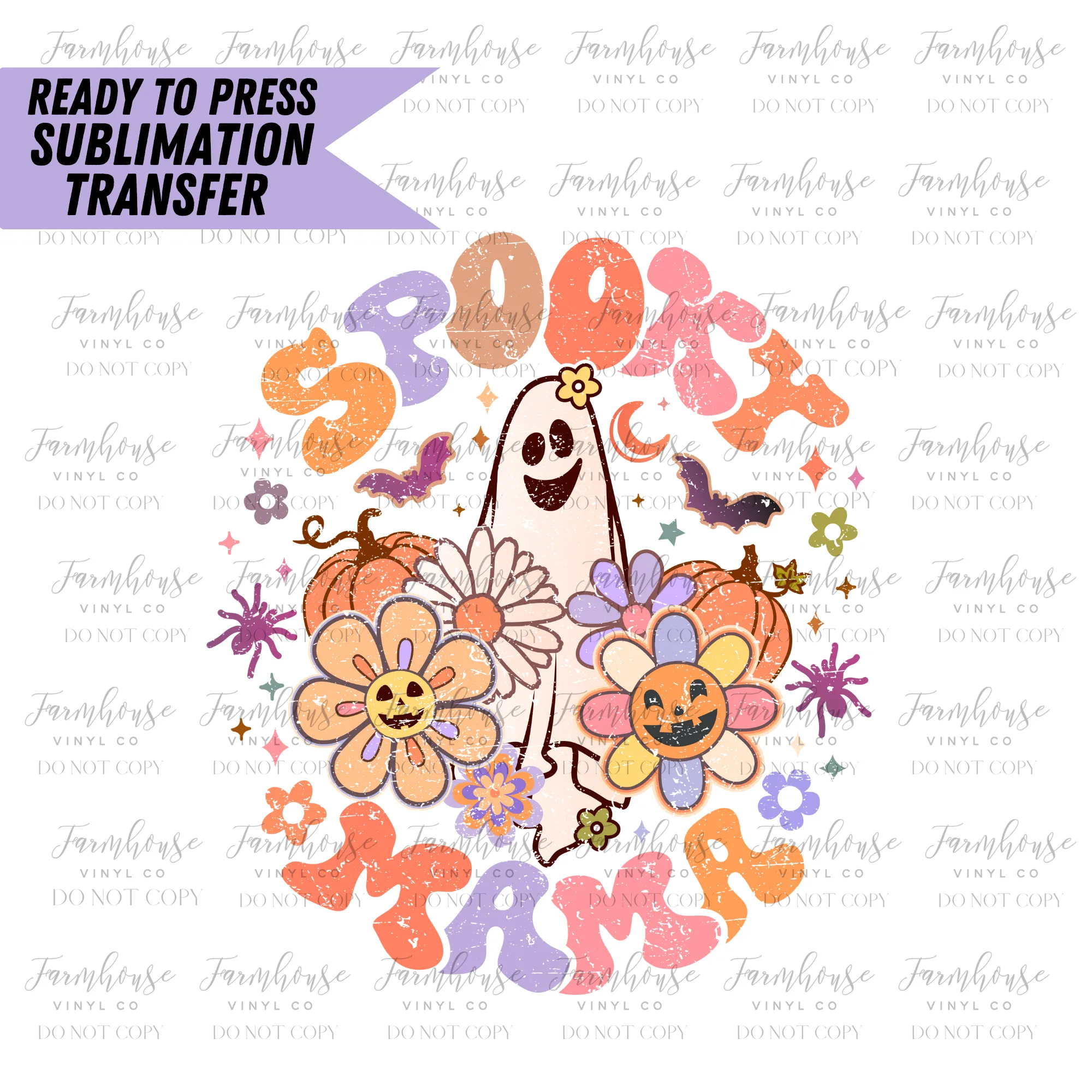 Spooky Mama BOHO Floral Ready to Press Sublimation Transfer Design