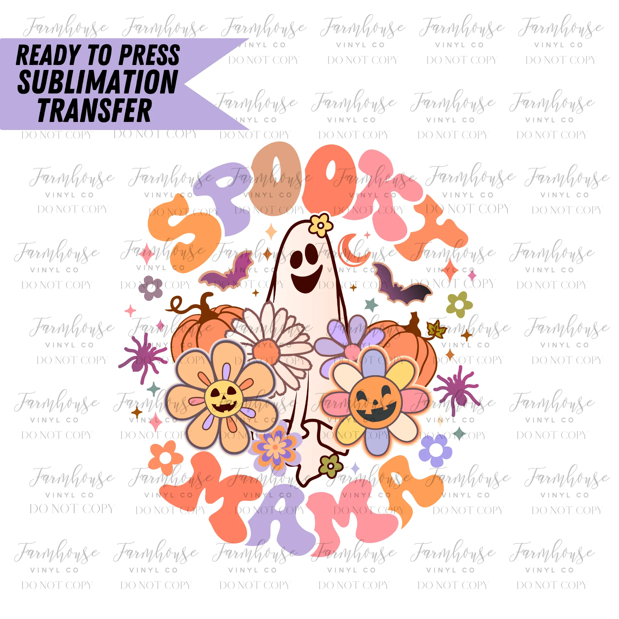 Spooky Mama BOHO Floral Ready to Press Sublimation Transfer Design