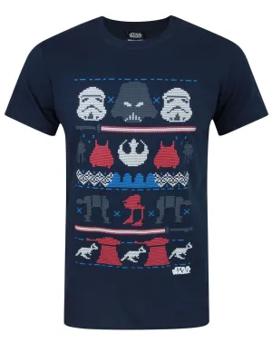 Star Wars Dark Side Fair Isle Men's Short Sleeve Navy Christmas T-Shirt