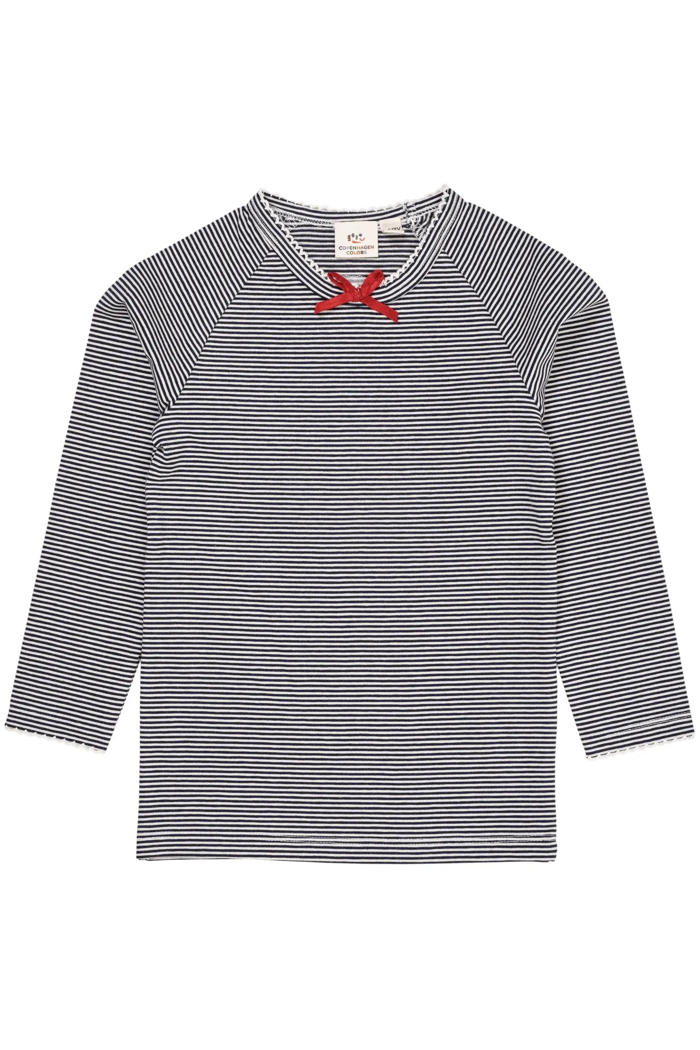 STRIPED LS TEE W. BOW - NAVY/CREAM STRIPE