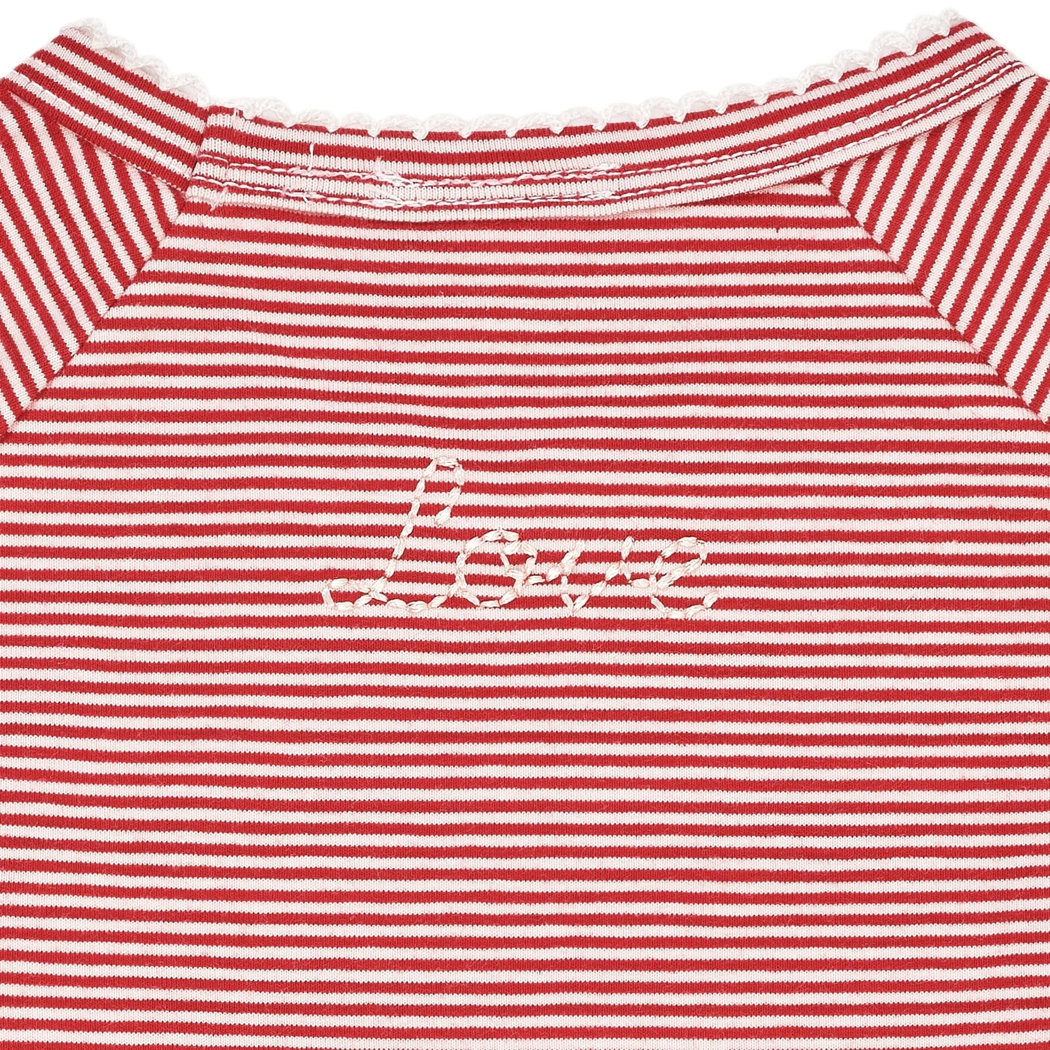 STRIPED LS TEE W. BOW - RED/CREAM STRIPE