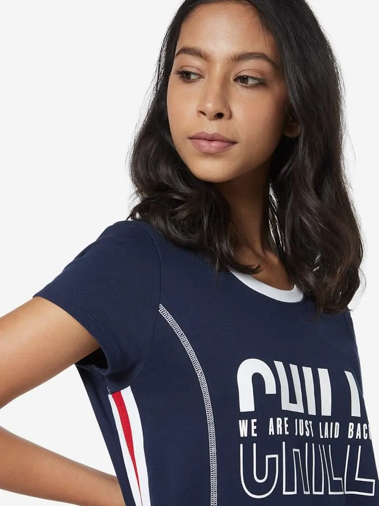 Studiofit Navy Text Design T-Shirt-Dress