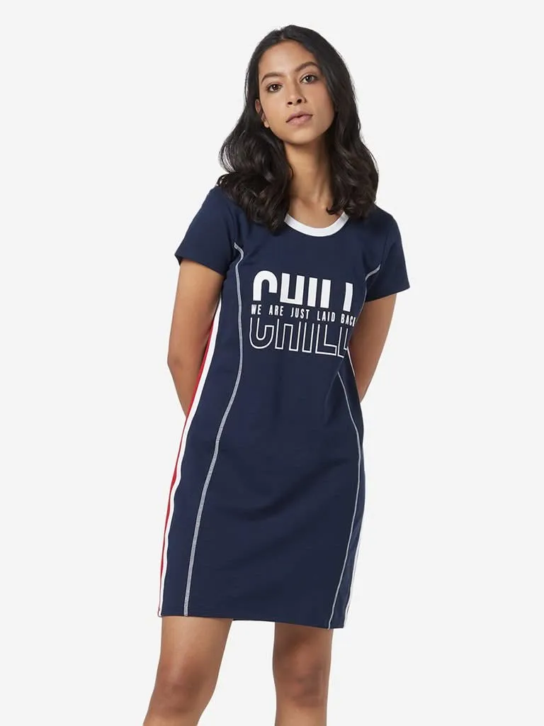 Studiofit Navy Text Design T-Shirt-Dress