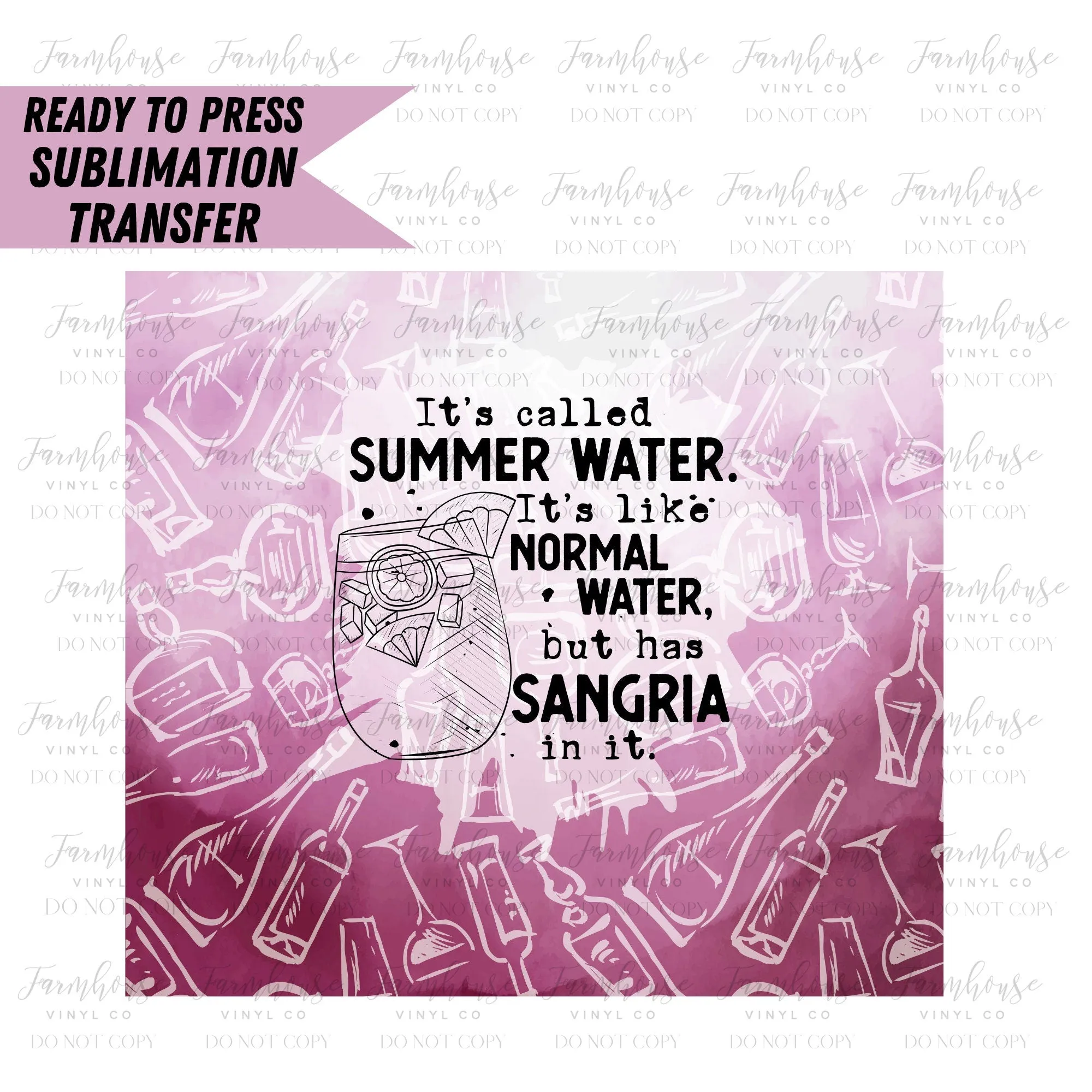 Summer Water Alcohol, Ready to Press Tumbler Sublimation Transfer, Heat Transfer, Skinny 20 OZ, Skinny 30 OZ, Funny Summer Transfer, Vodka