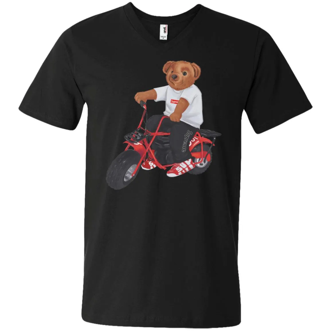 Supreme Bear Moto T-shirt Men V-Neck T-Shirt