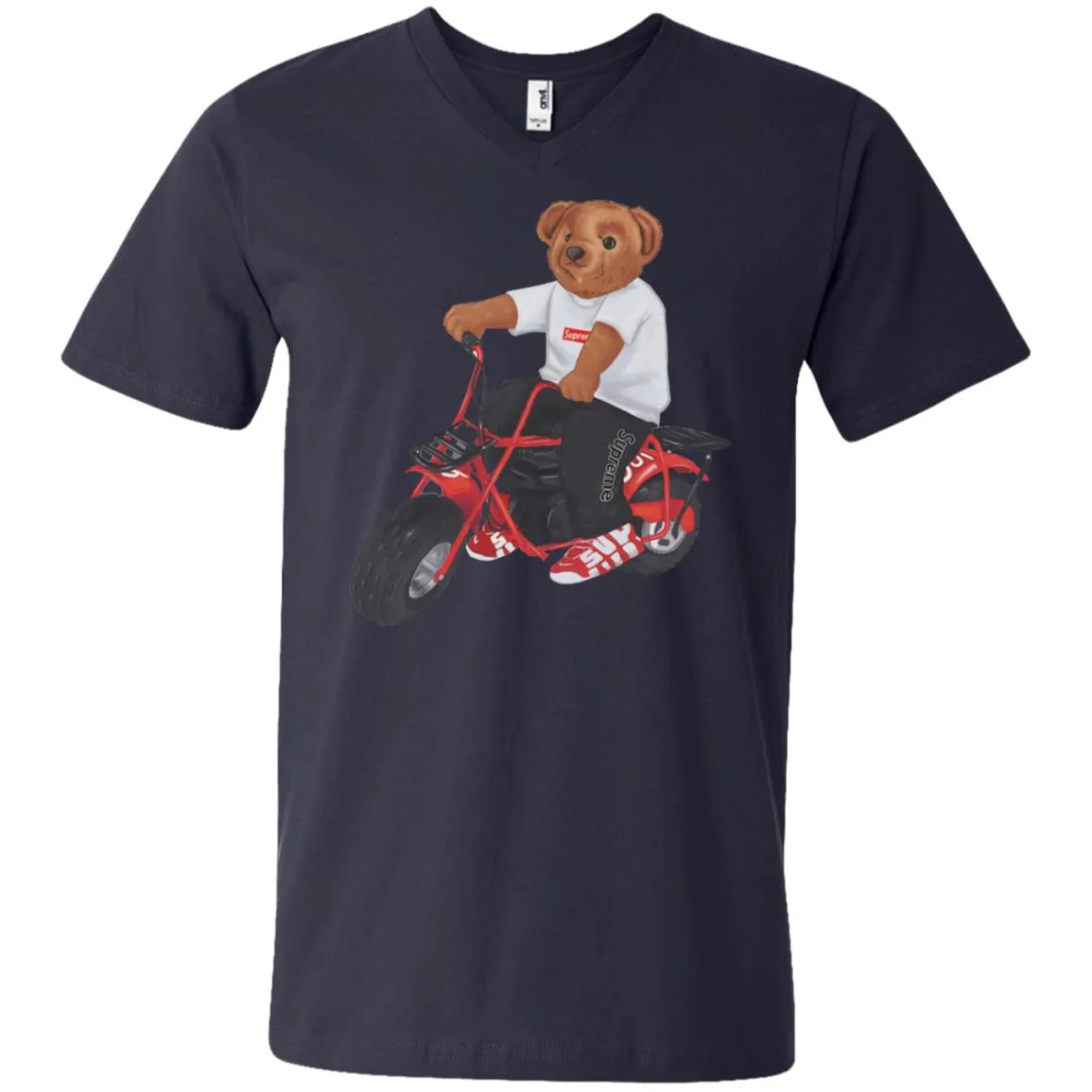 Supreme Bear Moto T-shirt Men V-Neck T-Shirt