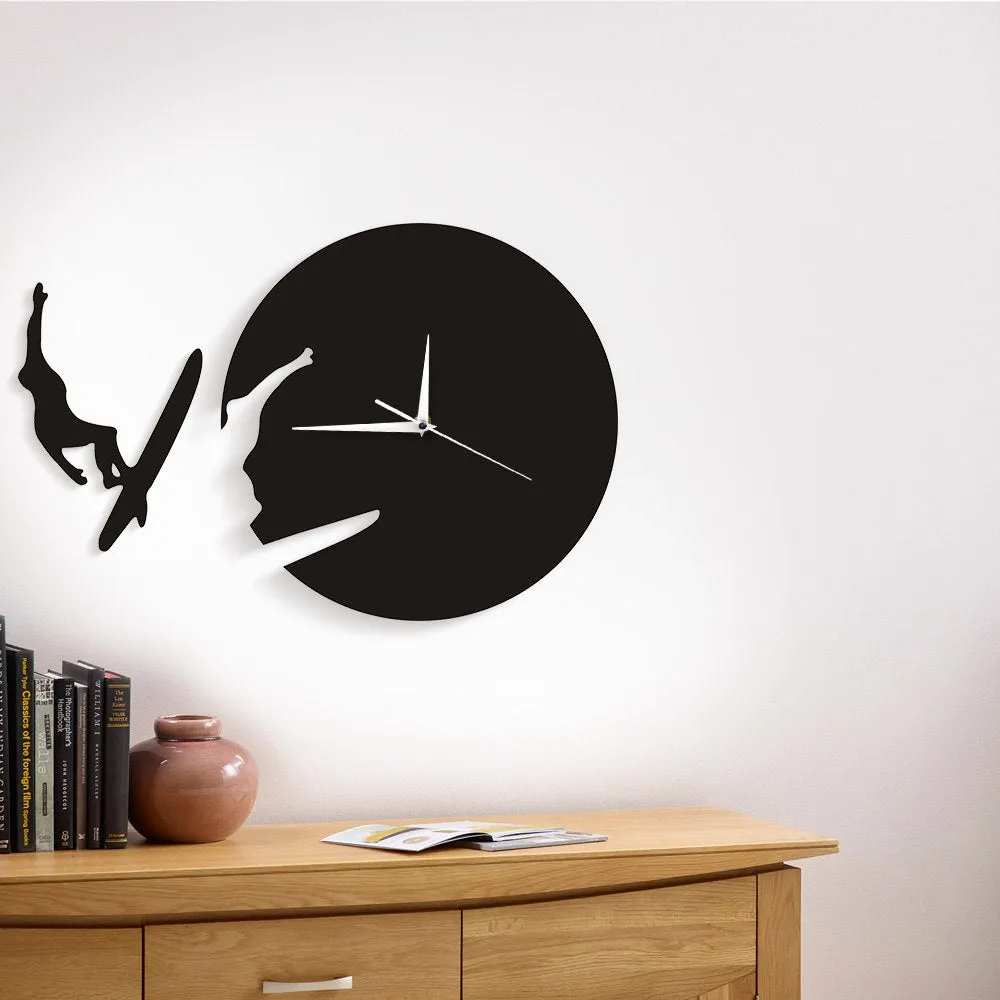 Surfing Time Clock Watch Summer Gift For Surfing Lovers Avid Surfers 3D Wall Art Home Decor Living Room Clock Modern Wall Clock