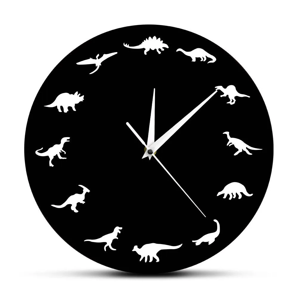 T-Rex Minimalist Design Clock Dinosaurs Breeds Modern Wall Clock Nursery Kids Room Jurassic Wall Decor Dinosaur Interior Clock