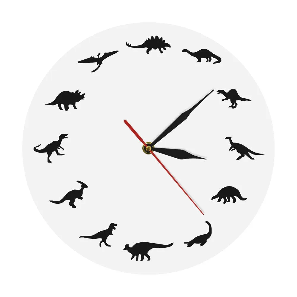 T-Rex Minimalist Design Clock Dinosaurs Breeds Modern Wall Clock Nursery Kids Room Jurassic Wall Decor Dinosaur Interior Clock