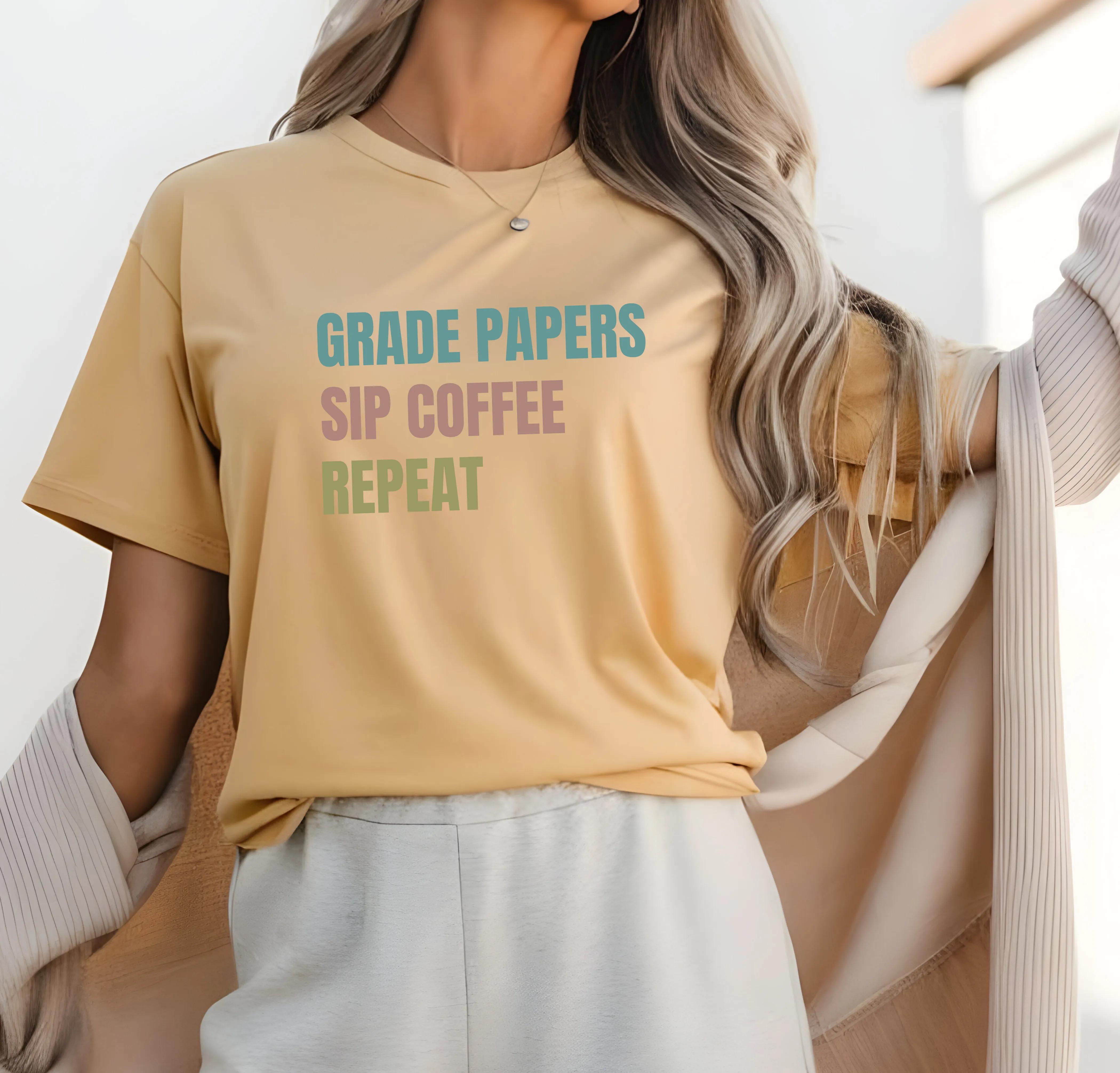 Teacher Shirt Grade Papers, Sip Coffee, Repeat