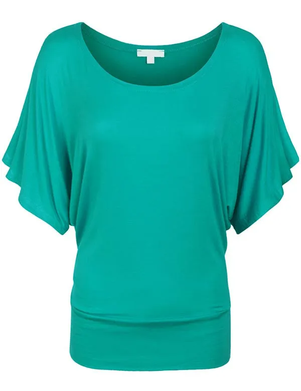 Trendy Dolman Kimono Sleeve Casual Drape Top T-Shirt (S-3X)