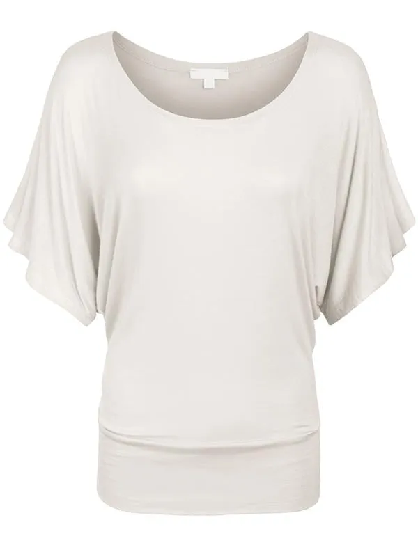 Trendy Dolman Kimono Sleeve Casual Drape Top T-Shirt (S-3X)