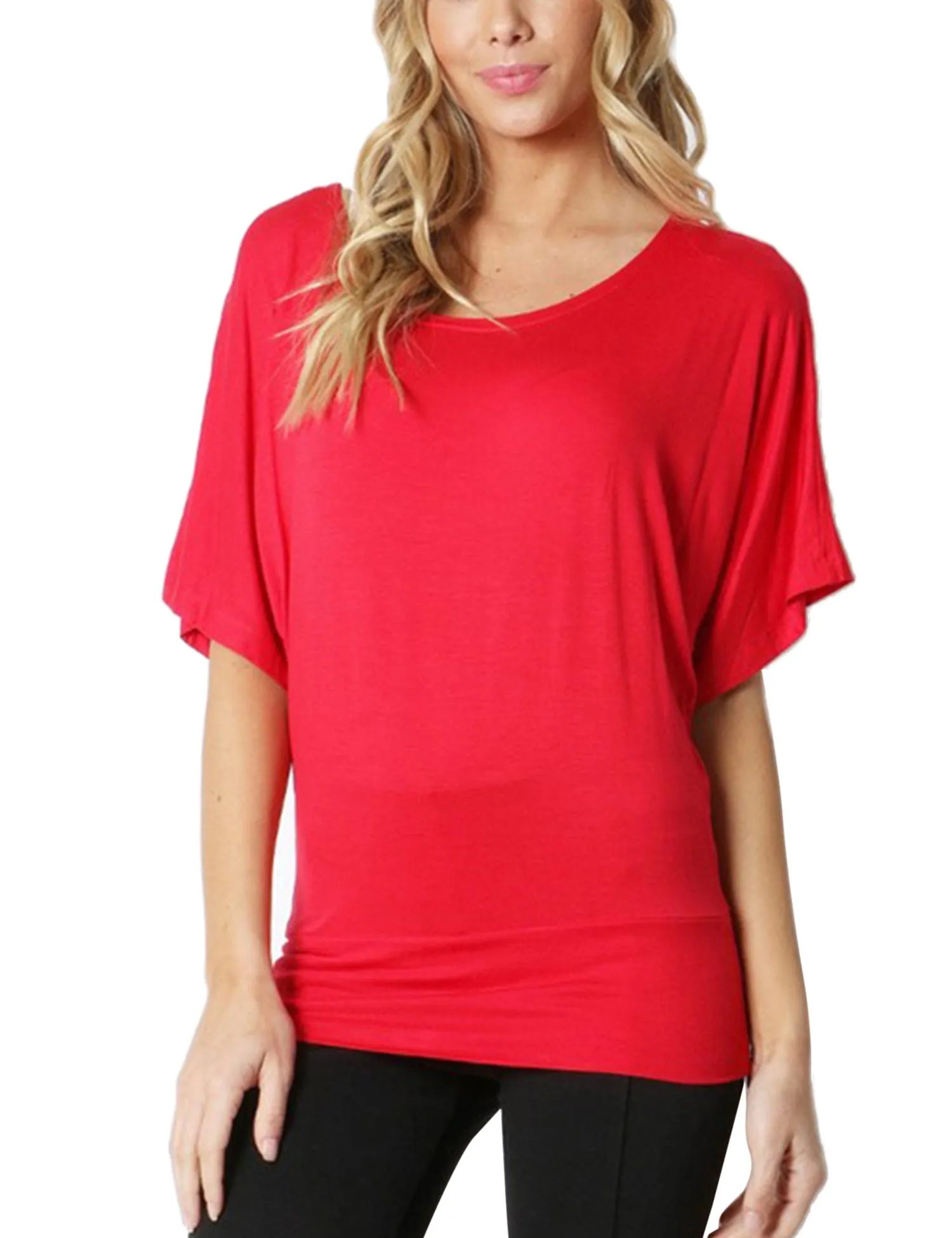 Trendy Dolman Kimono Sleeve Casual Drape Top T-Shirt (S-3X)