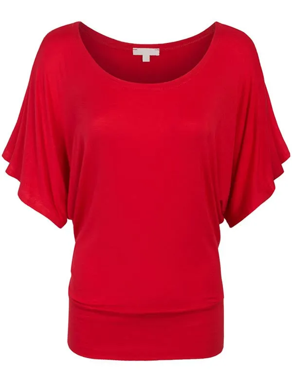 Trendy Dolman Kimono Sleeve Casual Drape Top T-Shirt (S-3X)