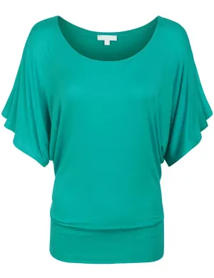 Trendy Dolman Kimono Sleeve Casual Drape Top T-Shirt (S-3X)