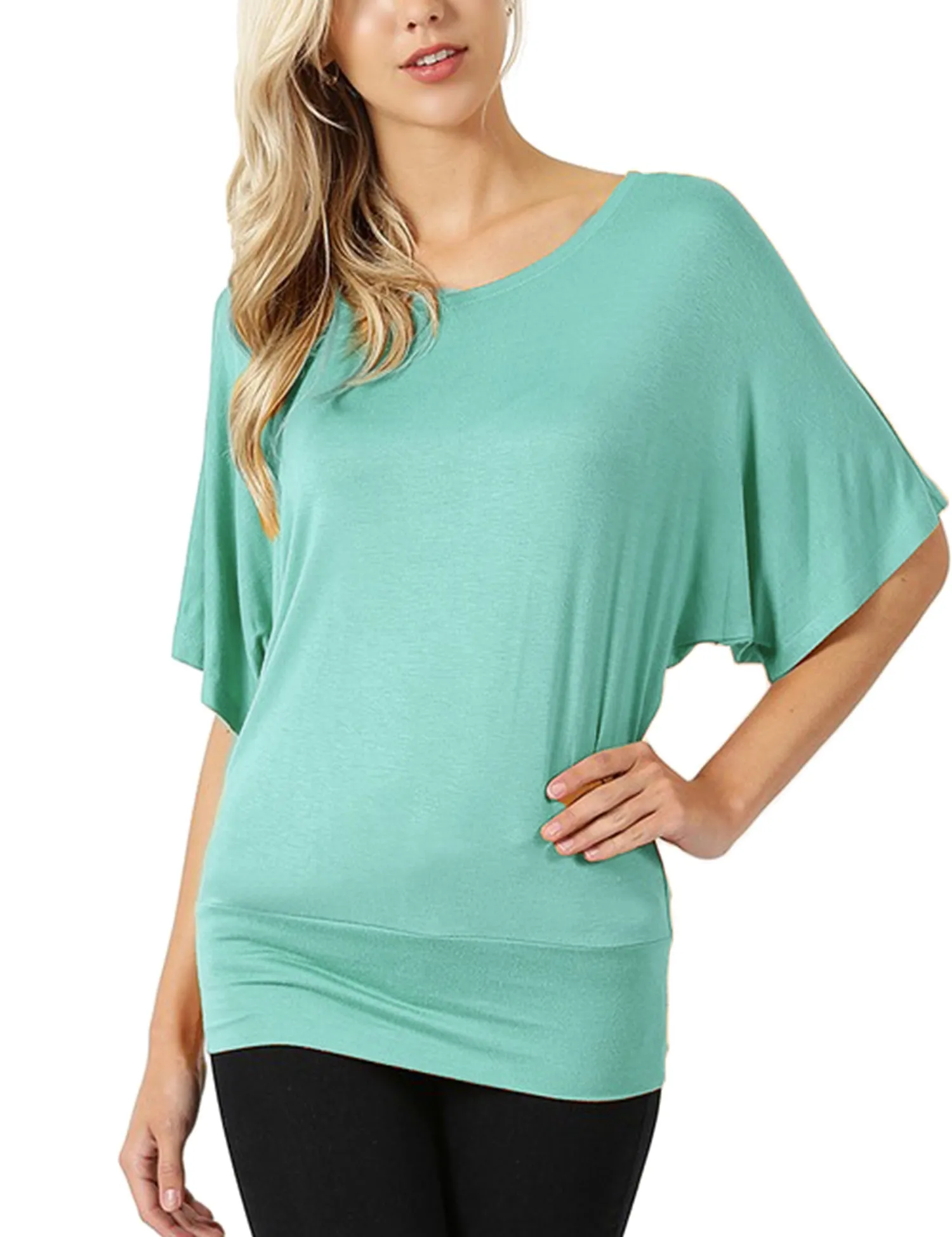 Trendy Dolman Kimono Sleeve Casual Drape Top T-Shirt (S-3X)