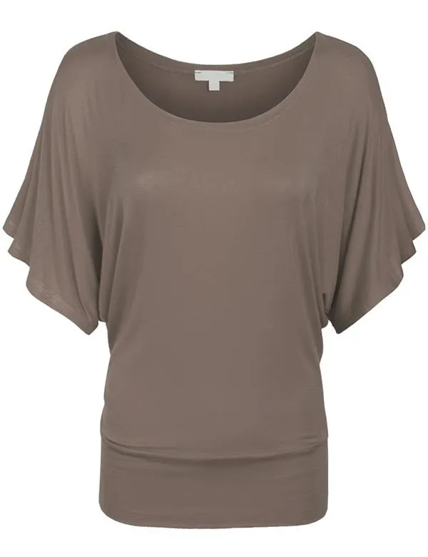 Trendy Dolman Kimono Sleeve Casual Drape Top T-Shirt (S-3X)