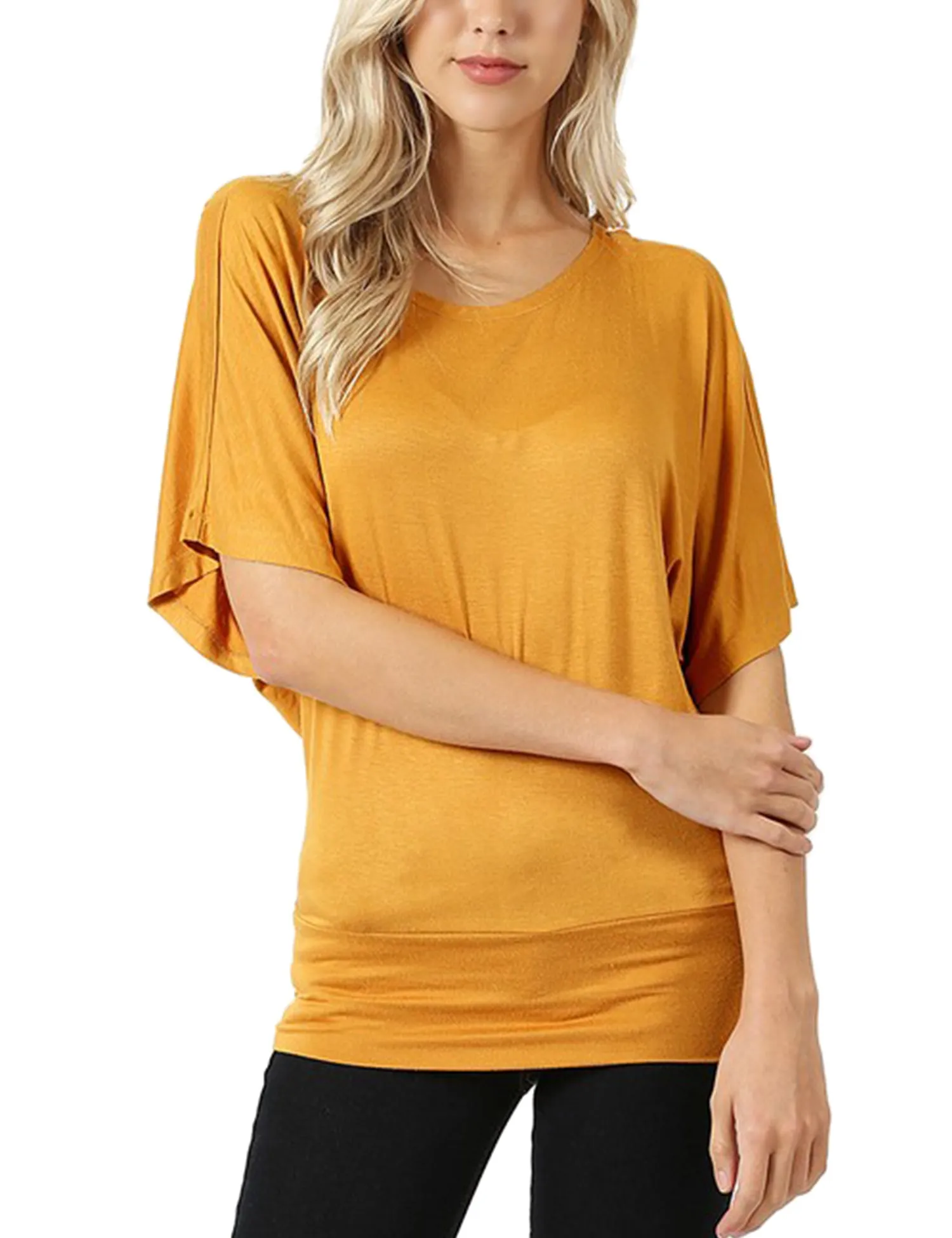 Trendy Dolman Kimono Sleeve Casual Drape Top T-Shirt (S-3X)