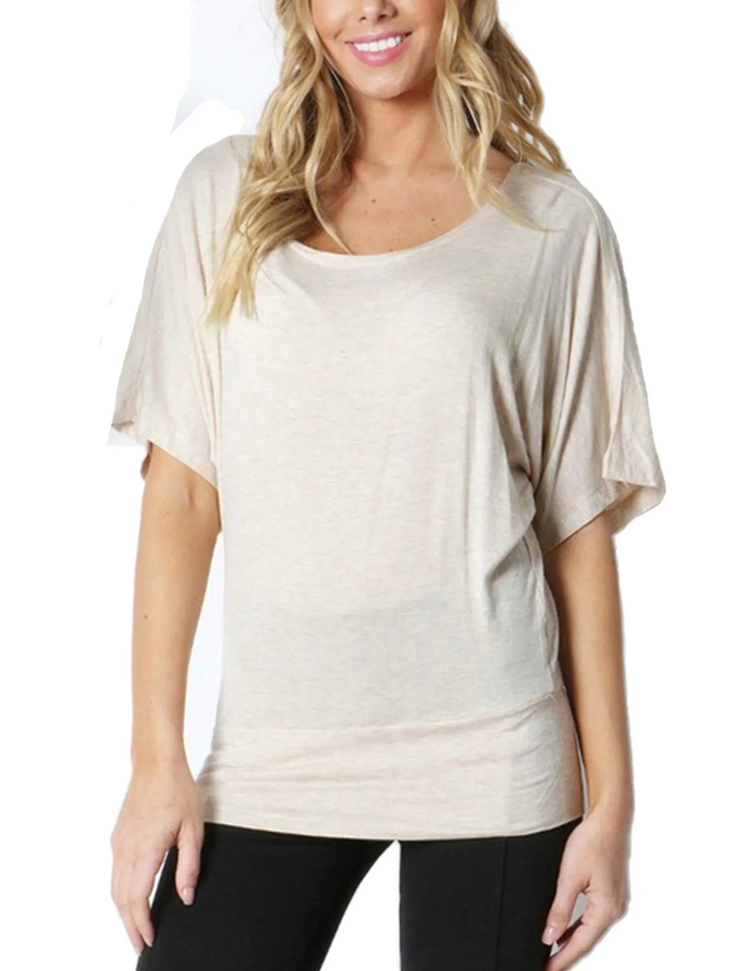 Trendy Dolman Kimono Sleeve Casual Drape Top T-Shirt (S-3X)