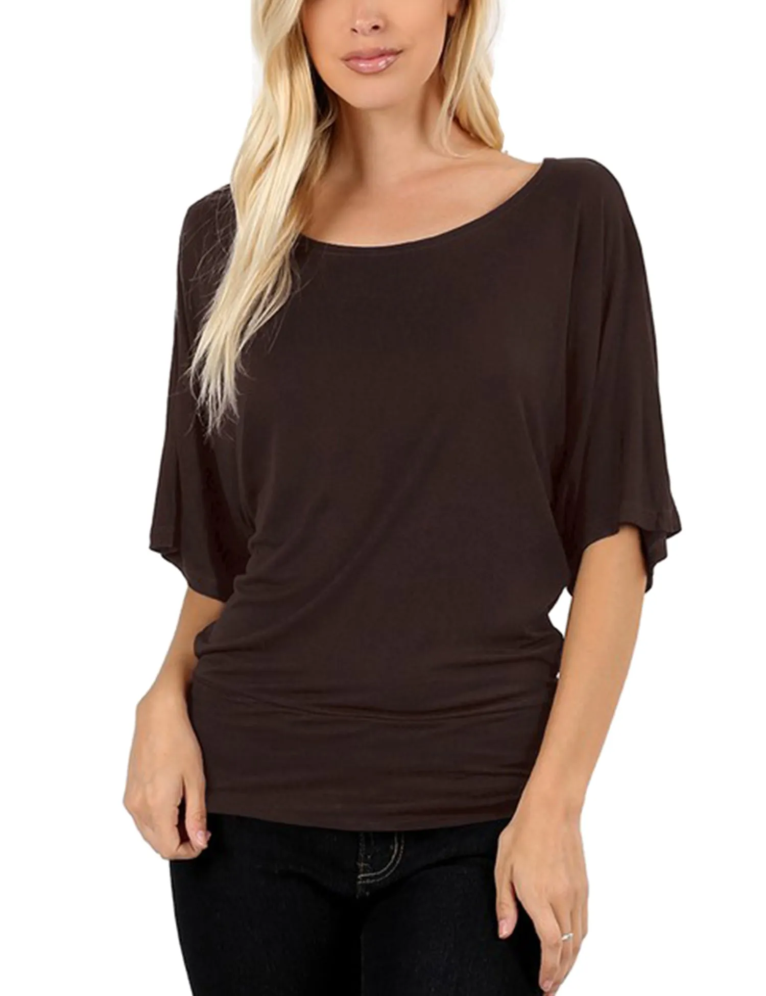 Trendy Dolman Kimono Sleeve Casual Drape Top T-Shirt (S-3X)