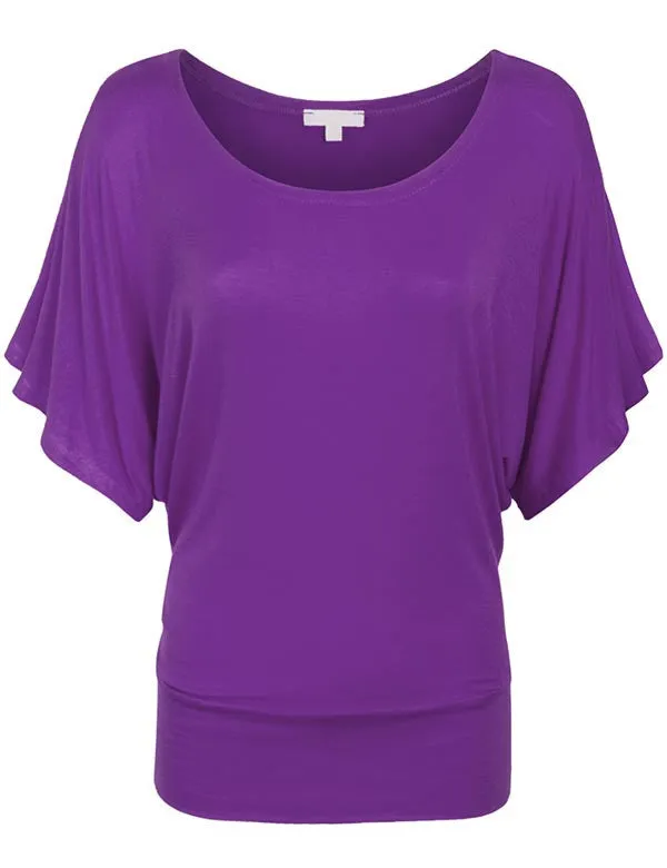 Trendy Dolman Kimono Sleeve Casual Drape Top T-Shirt (S-3X)