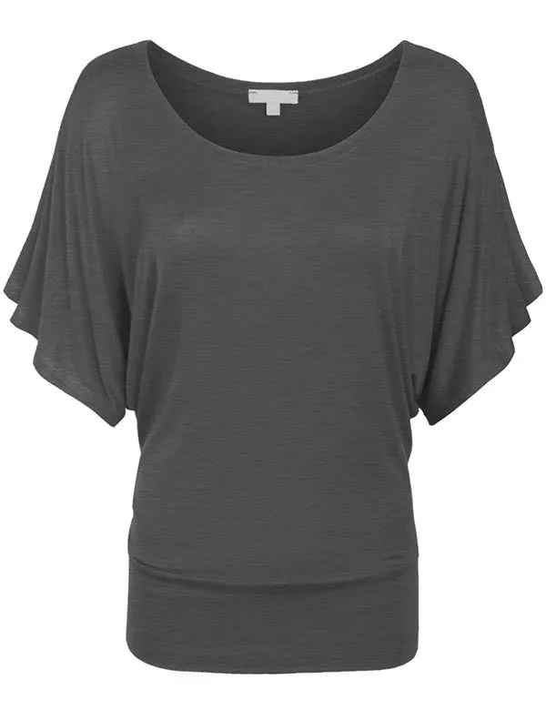 Trendy Dolman Kimono Sleeve Casual Drape Top T-Shirt (S-3X)