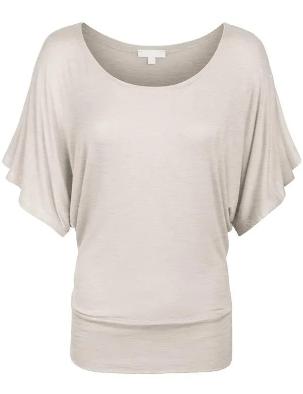 Trendy Dolman Kimono Sleeve Casual Drape Top T-Shirt (S-3X)